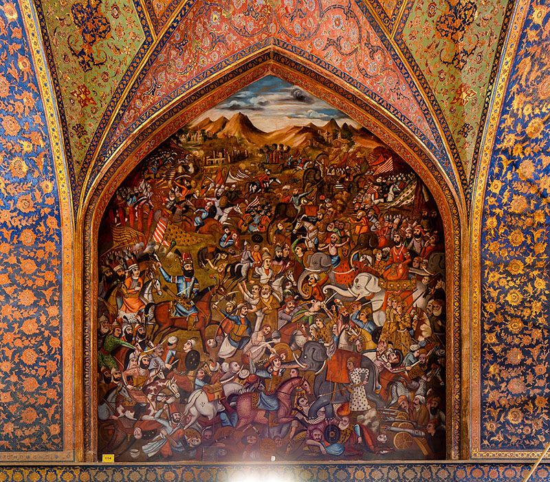 نگاره نبرد کرنال میان نادرشاه افشار و هندی ها در چهل ستون اصفهان